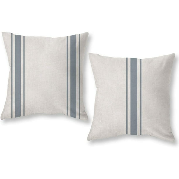 Grey Striped Outdoor Pillow Covers 18x18 Farmhouse Decorative And White Throw Pillows For Couch Home Sofa Set Of 2 Com - Farmhouse Outdoor Patio Pillows