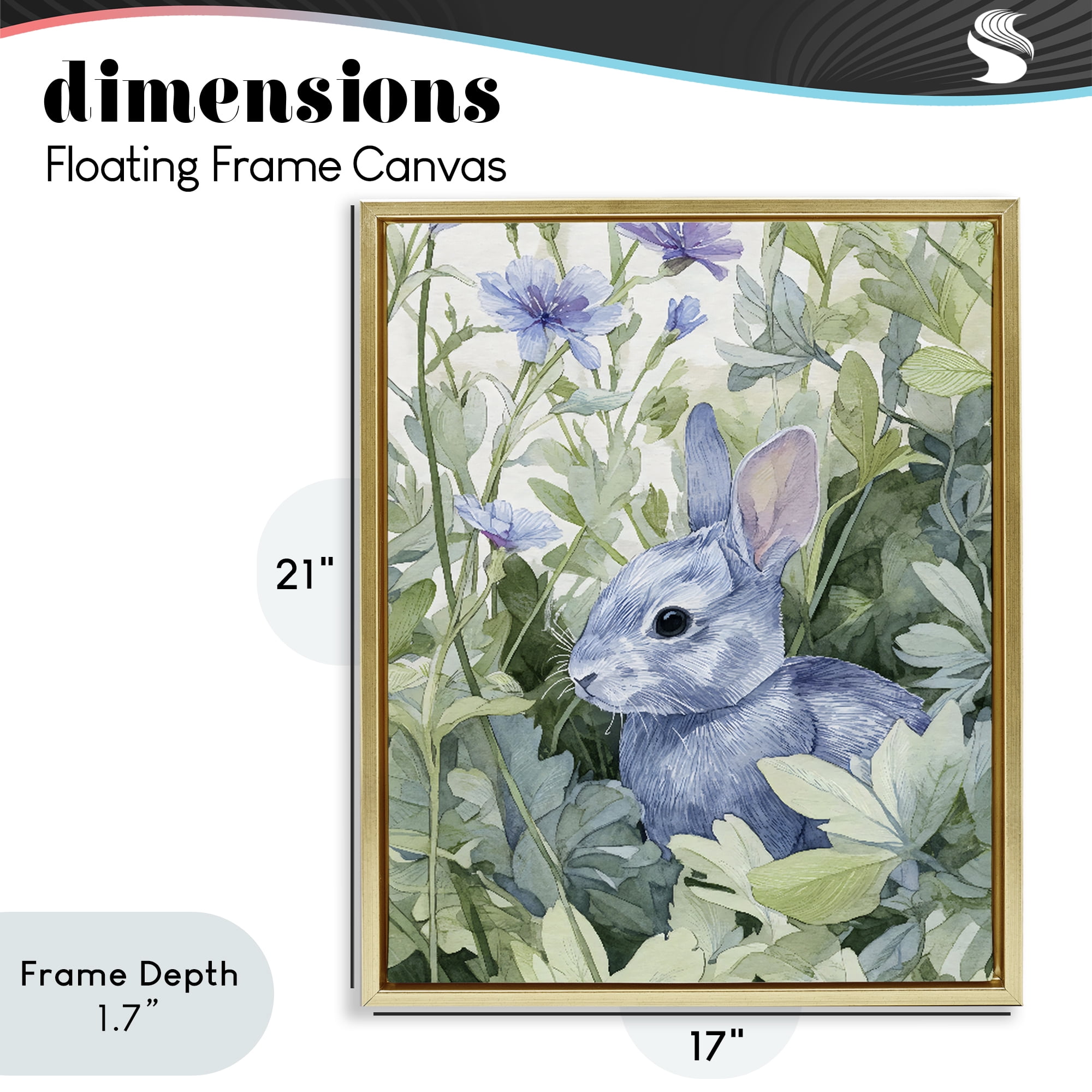 Stupell Industries Blue Bunny Among Leaves Gold Framed Floater Canvas Wall Art, design by Franklyn Gregory