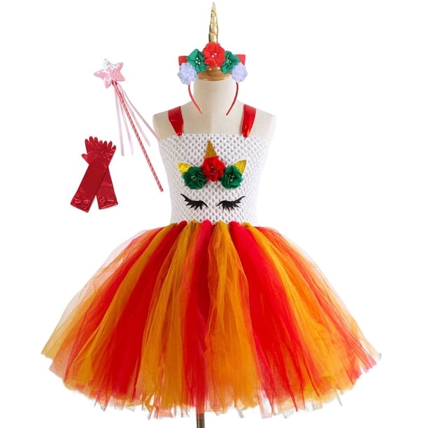 Bebé niñas princesa unicornio tutú vestido flores bebé niña cumpleaños fiesta vestidos tul niños Halloween Cosplay disfraces 10-12T Gao Jinjia LED
