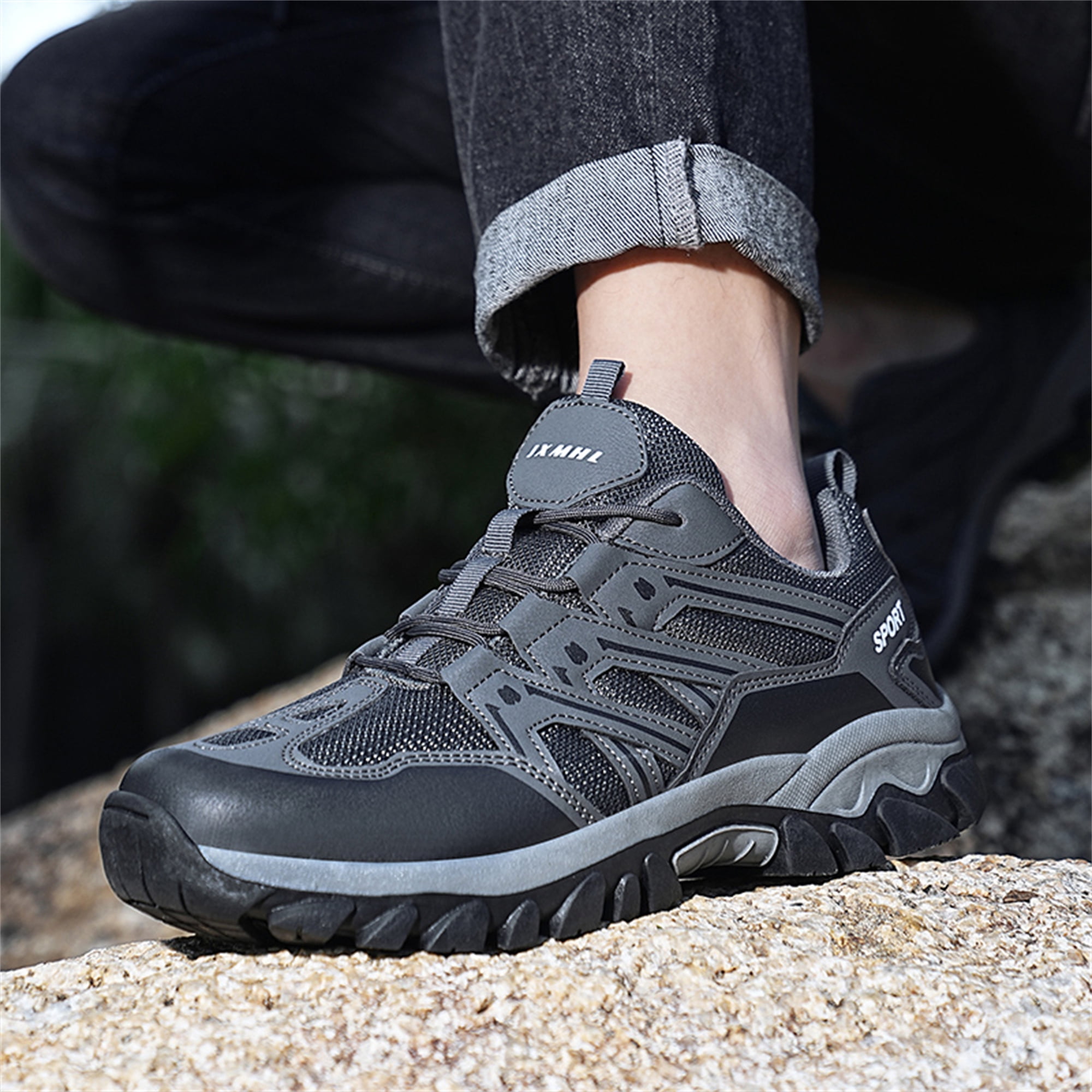 LASUDRAA Unisex Non-Slip Breathable Hiking Shoes for Men Women, Outdoor Trekking Trail Sneakers for Camping Walking