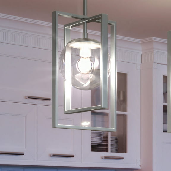 Luxury Minimalist Indoor Pendant, 13.125''H x 8.5''W, with Modern Farmhouse Style Elements, Casual Design, Brushed Nickel Finish and Clear, UHP3250