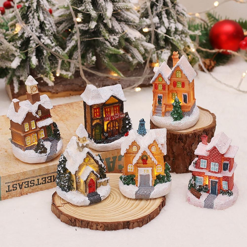 Village De Noël Lumineux 4 Maisons En Résine - Décoration Intérieure LED | Scènes De Noël Classiques | Cadeau De Fête