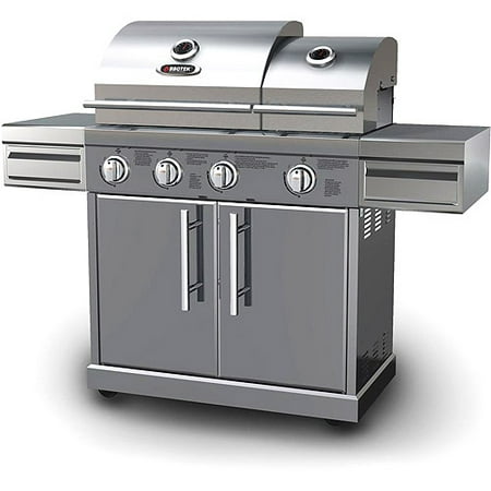 BBQTEK Split Lid 51,000 BTU 3 Burner Gas Grill, Stainless Steel Look