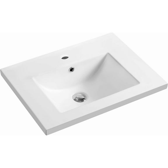 Dowell 24" Bathroom Sink,Single Bowl Vanity Ceramic Basin,Rectangular Drop-In Bathroom Sink with Overflow,White-000 2418BT