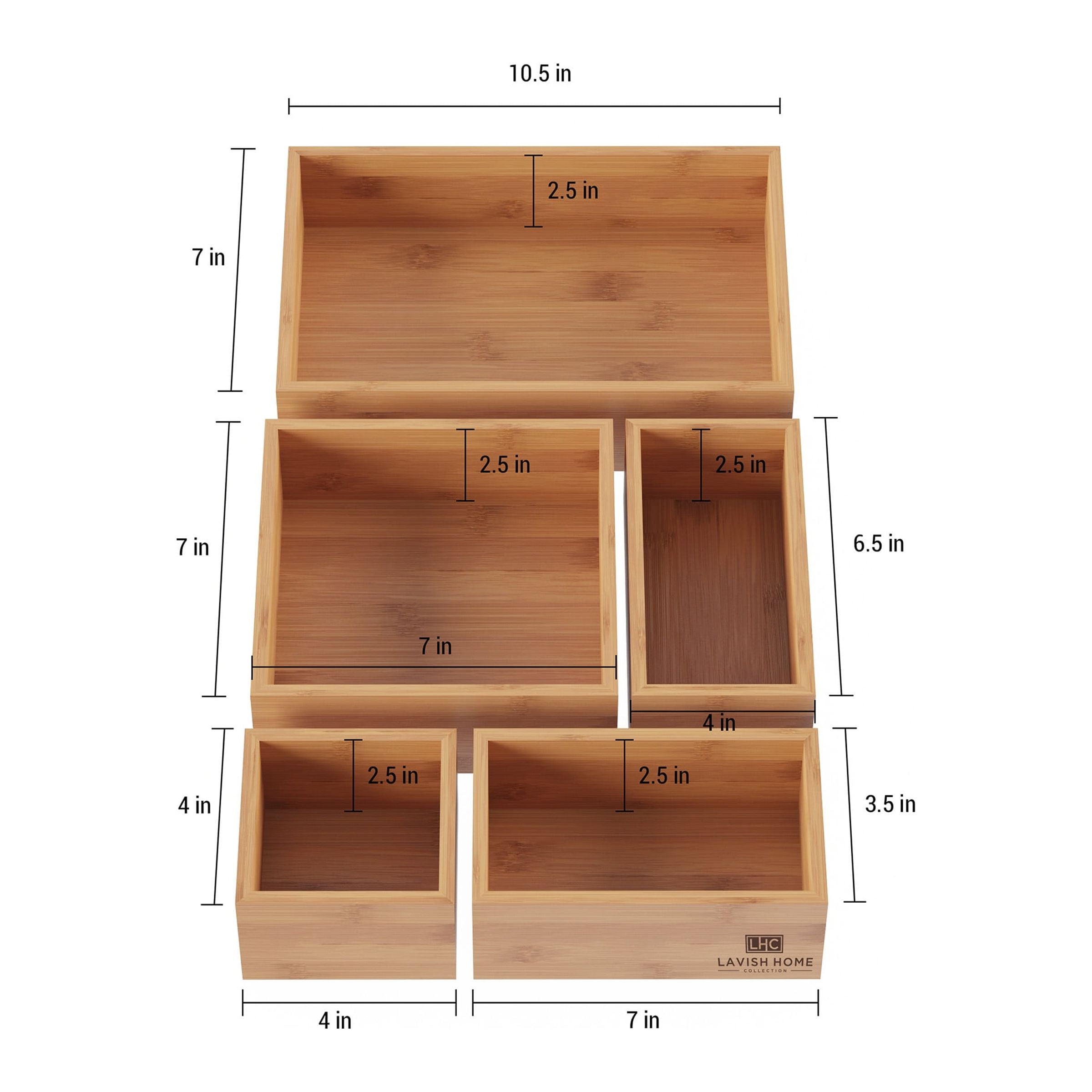 Lavish Home 5-Compartment Modular Bamboo Drawer Organizer for Home Storage