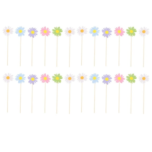 24pcs Creative Flower Cake Ornaments Daisy Design Cake Insert Picks for Party