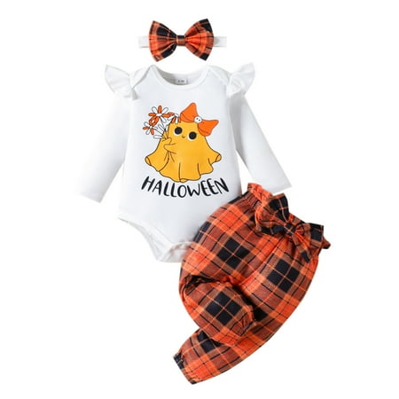 

Toddler Boys Girls Tops Girls Long Sleeve Cartoon Romper Bodysuit Plaid Prints Pants Outfits Toddler Clothes For Kids(Size:9-12 Months)