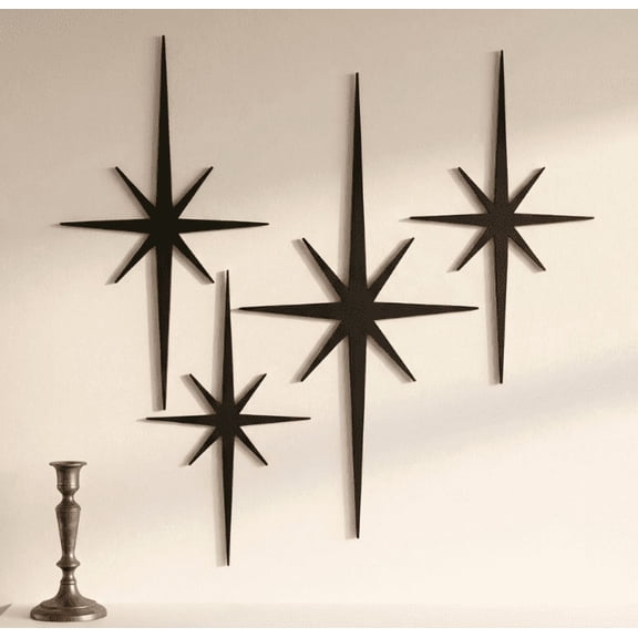 Plumilo Metal Wall Decor Set, Black Starburst Wall Art for Accent Wall, Midcentury Modern Decor, Whimsigoth Home Decoration, 4 Pieces