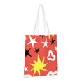 thumbnail image 2 of YFYANG Reusable Cotton Canvas Tote Shopping Bag, Red Geometric Star Pattern Washable Portable Grocery Bag for Daily Travel, 2 of 8