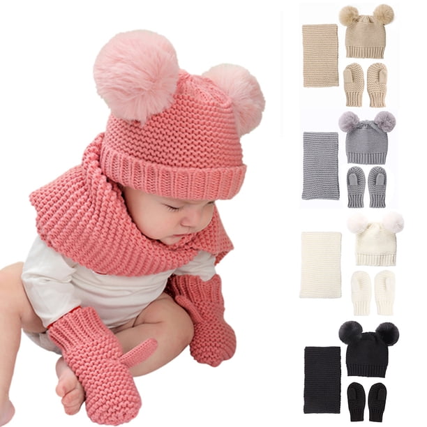 Set De Invierno Para Bebé - Gorro, Bufanda Y Guantes, 3 Piezas, Para Otoño E Invierno, Tallas 6 Y 9 Meses
