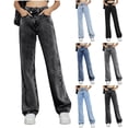 thumbnail image 2 of Women's Skew Waist Vintage Jeans, High Waisted Straight Leg Stretchy Trendy Streetwear Denim Pants with Pockets, 2 of 7