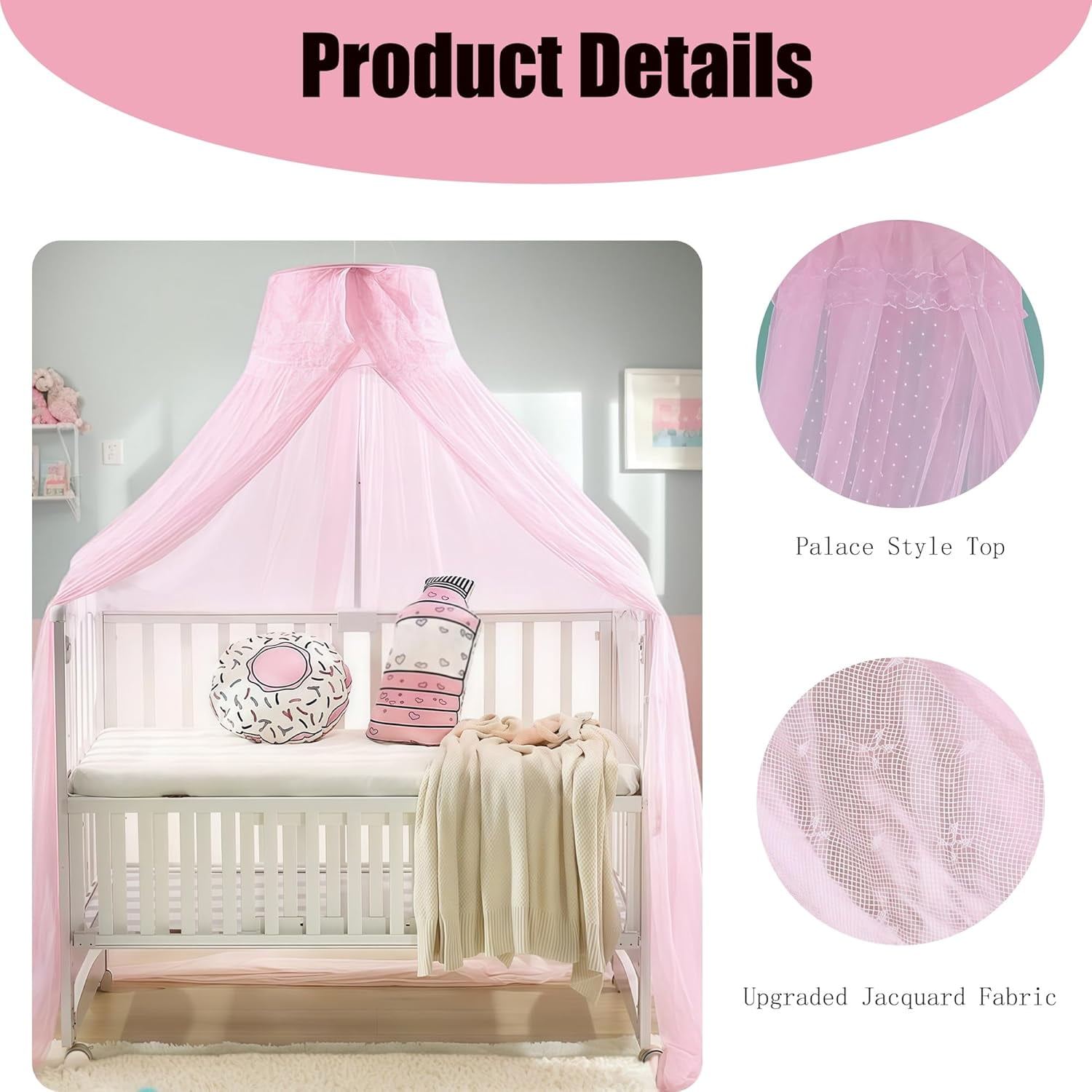 Baby Crib Bed Mosquito Net:Crib Canopy, Princess Bed Canopy, 2025 New 50D Breathable Mesh Crib Tent, Mosquito Net for Canopy Bed Curtains Baby Toddler Bedroom Decoration Accessories
