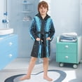 thumbnail image 5 of FORMRS Niños Bathrobe Unisex Hooded Robe Soft Plush Pajamas Sleepwear, Size 10-12T, Blue Tree, 5 of 7