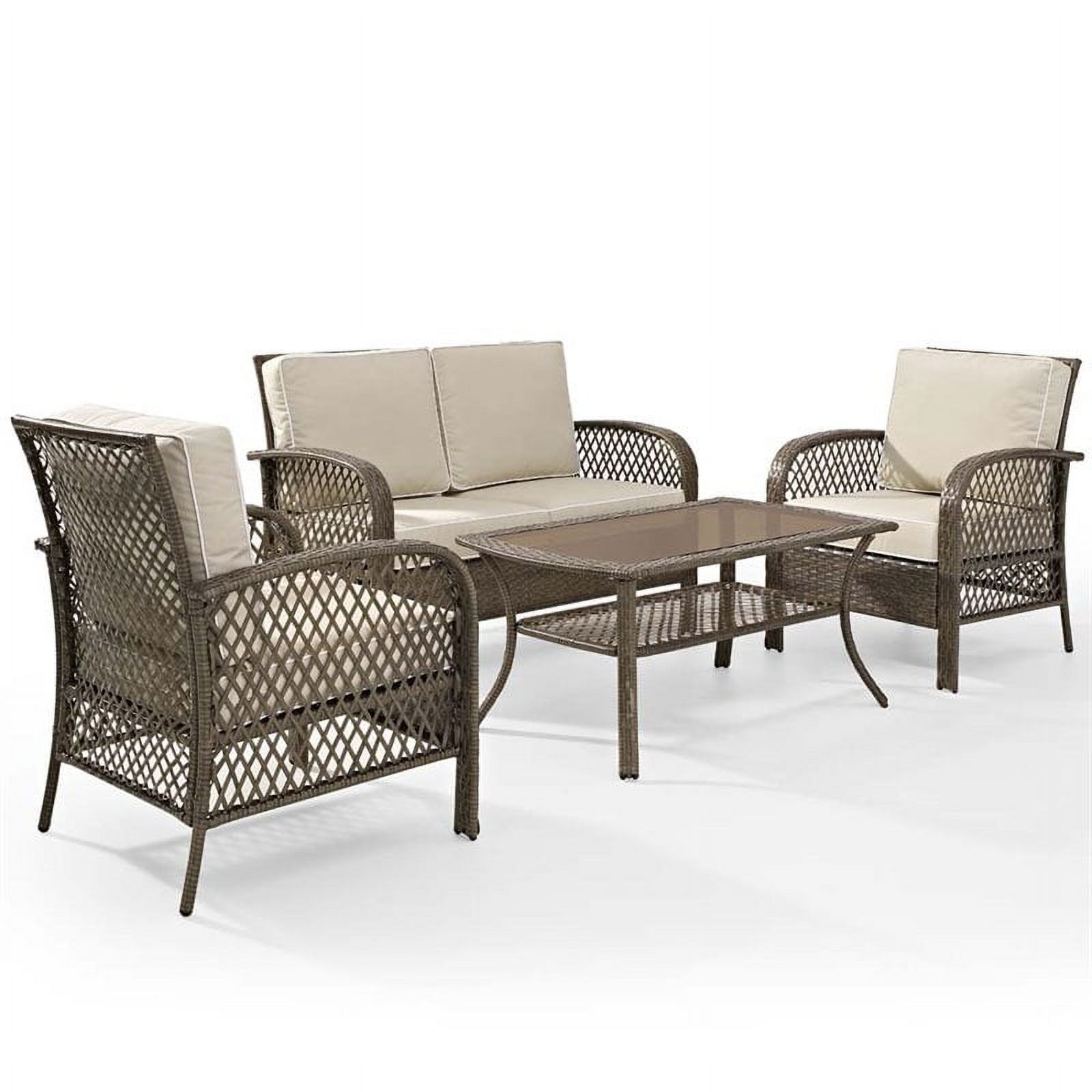 Crosley Furniture Tribeca 4 Piece Outdoor Wicker Seating Set With Sand Cushions - Loveseat, 2 Arm Chairs, And Coffee Table - image 3 of 7