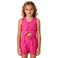 thumbnail image 4 of Gyexs Size 6-7 Girls School Clothes Button Down Sleeveless Vest Tops Elastic Waist Short Sets with Belts Casual Loose #09 Hot Pink 6-7 Years, 4 of 8