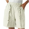 thumbnail image 3 of Juslio Womens Shorts Ruffle Pockets Loose Comfy Cotton Linen Solid Casual Ladies Shorts, 3 of 6