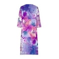 thumbnail image 5 of Busydd Womens Summer Dresses Fashion Floral Print V Neck Maxi Dress Casual 3/4 Lenght Sleeve Sundress Stylish Loose Flowy Irregular Hem Button Beach Dress Plus Size Dress S-5XL, 5 of 5
