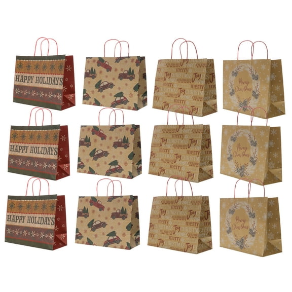 Christmas Large Kraft Gift Bags 12 Pack