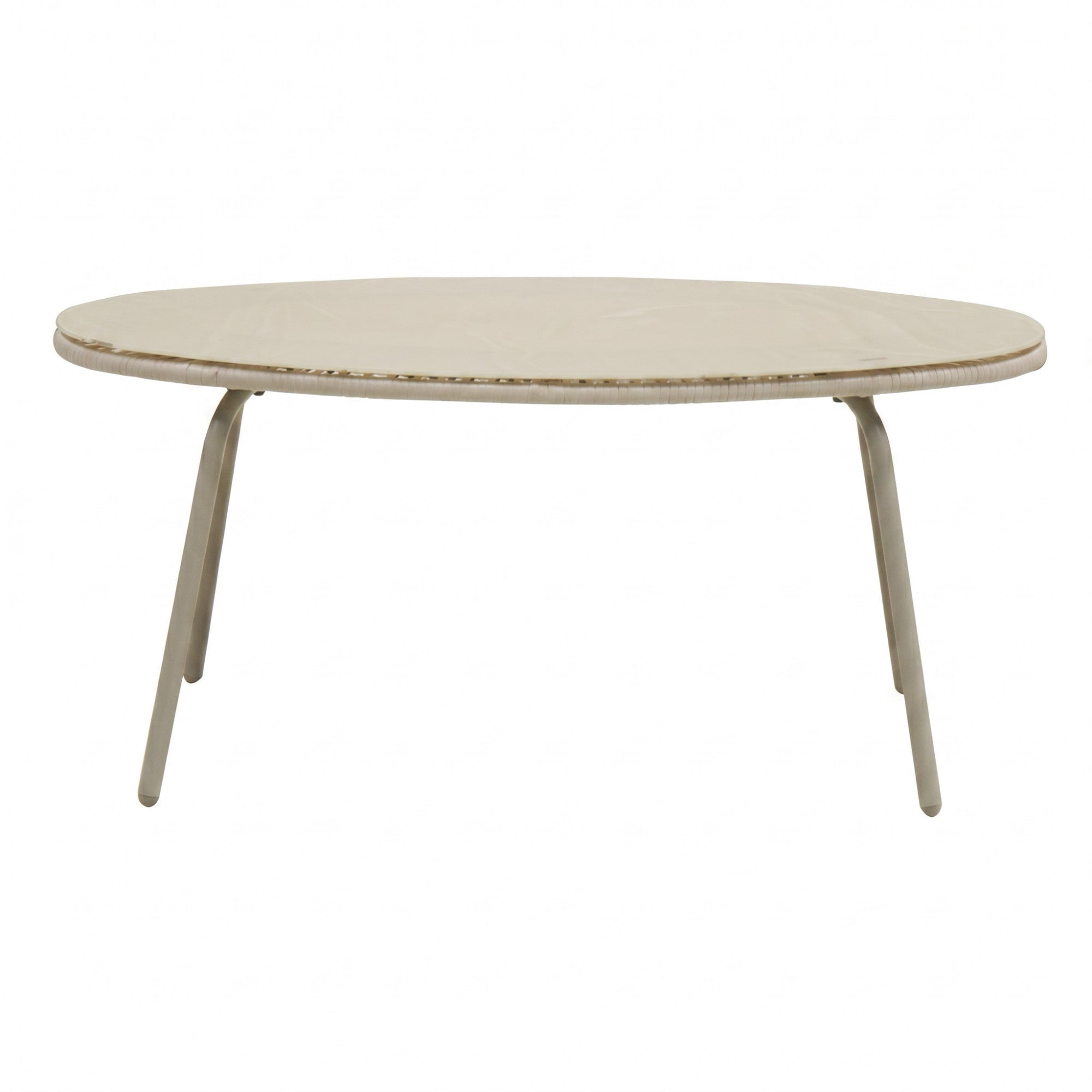 Sailvan Off-White Round Outdoor PE Rattan Glass Table for Patio Garden