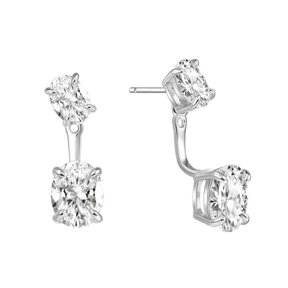 Z.LP Women's Fashion Stud Earrings Rear Hanging Double Oval Sparkling Diamond Earrings, Silver, 1 Pair