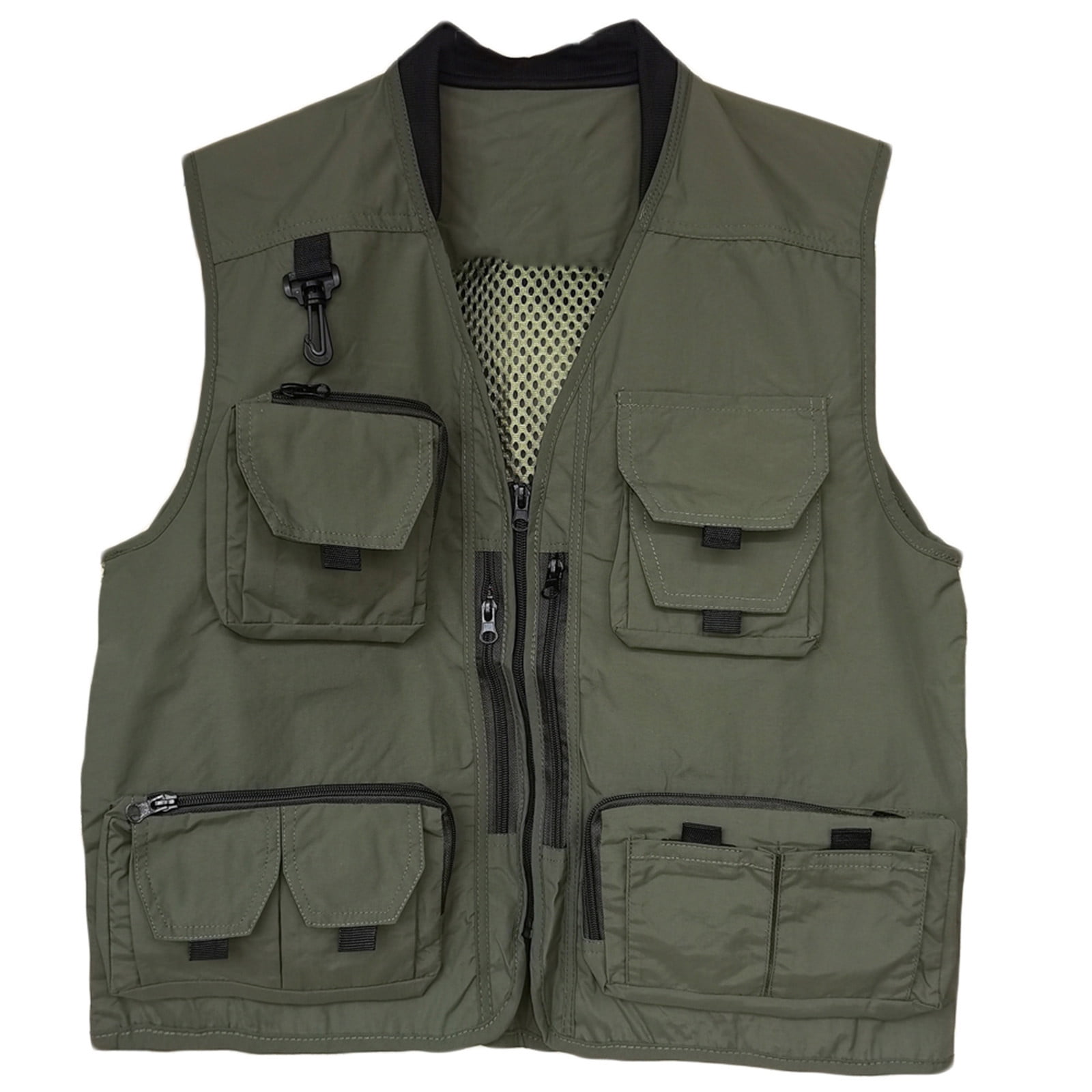 Olyvenn Men s Fall Lightweight Breathable Quick Dry Mesh Multi-Pockets Utility Vest Safari Travel Photographer Fishing Vest Waistcoat Green 4