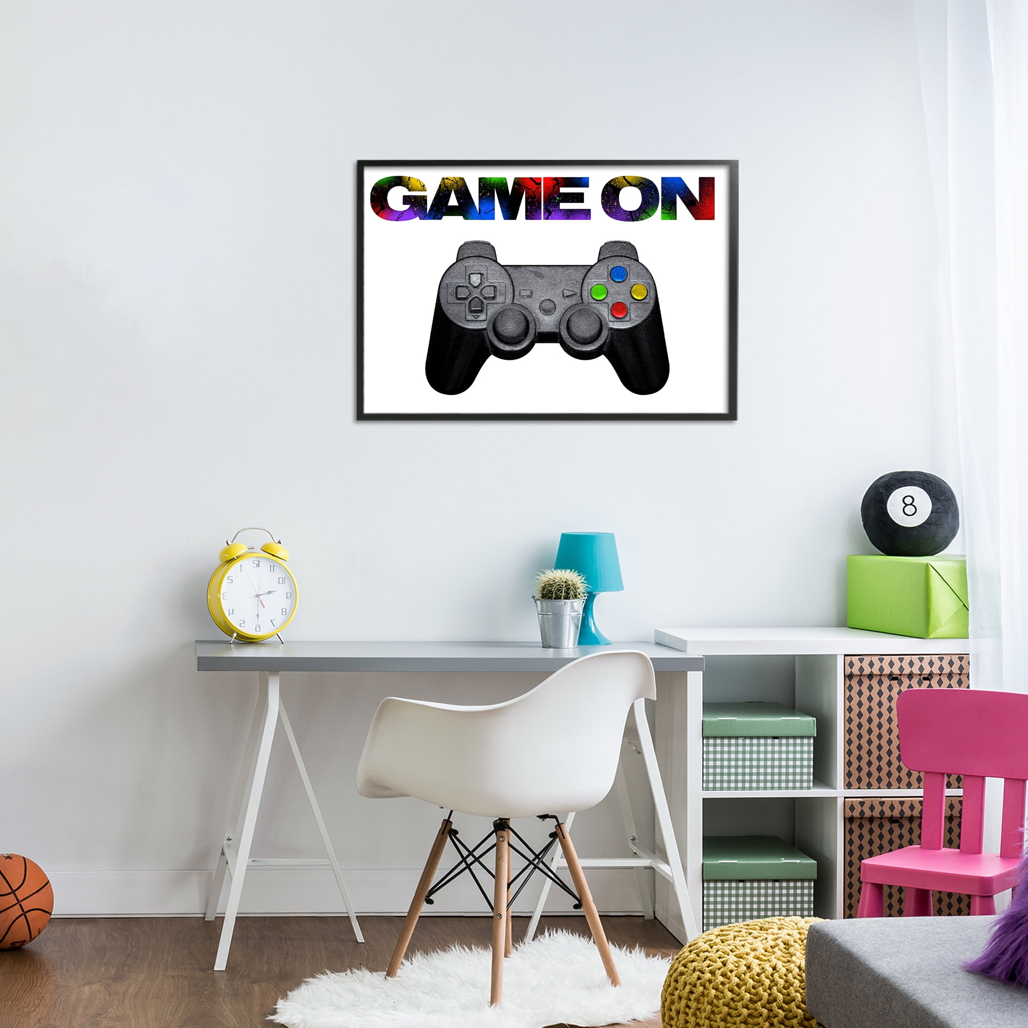 Stupell Industries Controller Game On Splatter Black Framed Giclee Art, design by Marcus Prime