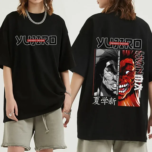 Camiseta de Anime Baki The Grappler para hombre, camisa de manga corta de gimnasio Yujiro Hanma, 100% algodón, informal, ropa de calle y2k