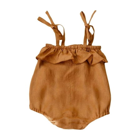 

Infant Girls Bodysuit Leisure Solid Color Cute Ruffle Trim Linen Outwear Outdoor Sports Play Wear Soft Jumpsuits