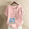 thumbnail image 1 of Staron Liquidation Hauts d'Été pour Femmes 2025 Manches Courtes Retroussables Tunique Habillée Grande Taille Coton Lin Décontracté Tendance Col Rond Imprimé Floral Hauts Chemises Amples d'Été, 1 of 4