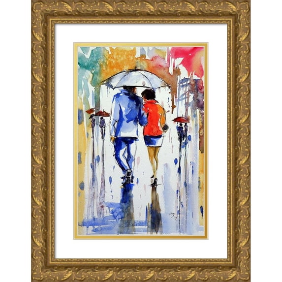 Kovacs, Anna Brigite 13x18 Gold Ornate Wood Framed with Double Matting Museum Art Print Titled - Walk in the Rain V