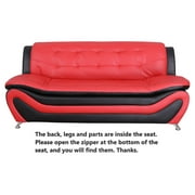 3 Piece Living Room Set Living Room Sofa Set, 3 piece, Sofa\Loveseat\Chair, Black & Red Color, Faux Leather Upholstery Material