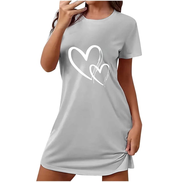 COM1950s Shorts pour Femmes, Shorts pour Femmes Grande Taille, Nuisette Courte à Imprimé Amour de la Saint-Valentin pour Femmes Grande Taille à Col Rond à Manches Courtes, Shorts pour Femmes Grande Taille, Grande Taille pour Femmes