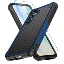 Dteck Screen Protector for Samsung Galaxy S24,Shockproof Heavy Duty Dual Layer Protective Hard PC Textured Back & Soft Bumper Cell Phone Cover,Navyblue