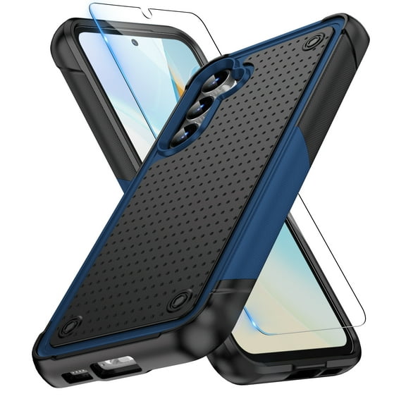 Dteck Screen Protector for Samsung Galaxy S24 Plus,Shockproof Heavy Duty Dual Layer Protective Hard PC Textured Back & Soft Bumper Cell Phone Cover,Navyblue