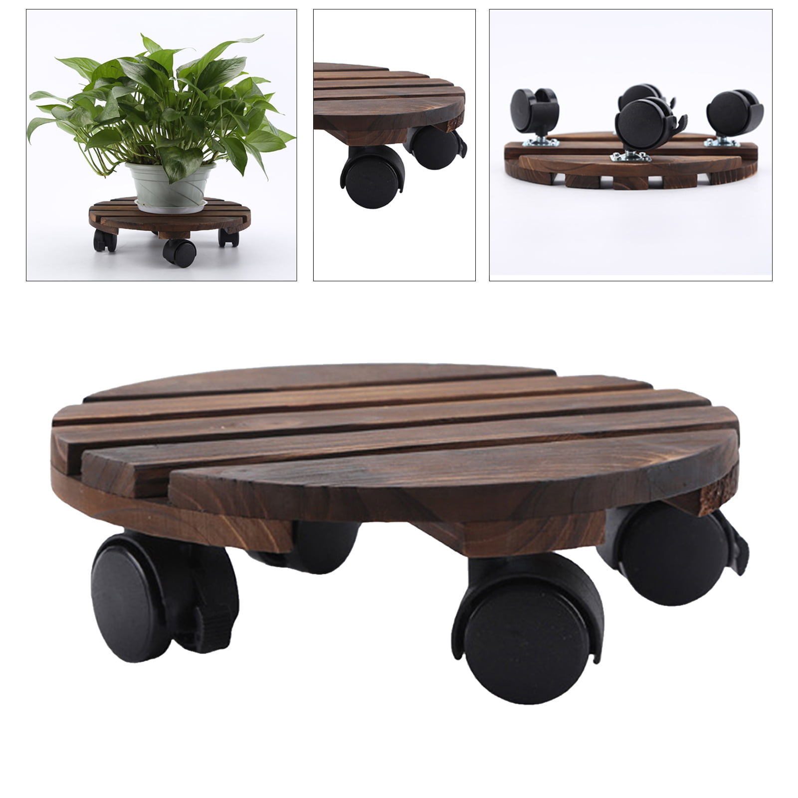 Durable Wooden Planter Caddy Movable Plant Flower Pot Stand for Home 