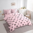 thumbnail image 3 of Manfei Kawaii Bowknot Cherry Bedding Comforter Set 7 Pieces, Fashion Ribbon Full Bedding Set, Black Pink Cartoon Reversible Fitted Sheet Flat Sheet, Luxury Bedroom Decor, 3 of 7