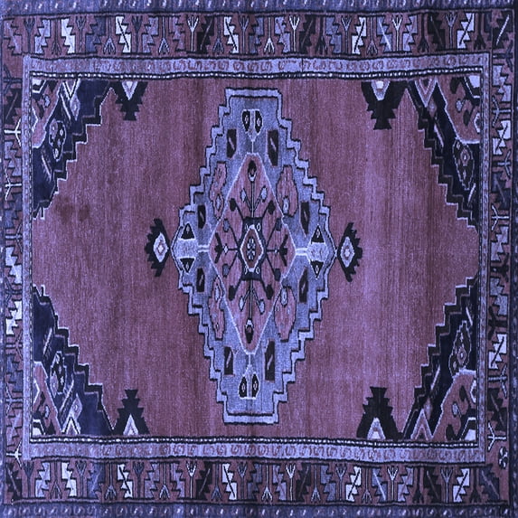 Ahgly Company Machine Washable Indoor Square Medallion Blue Traditional Area Rugs, 4' Square