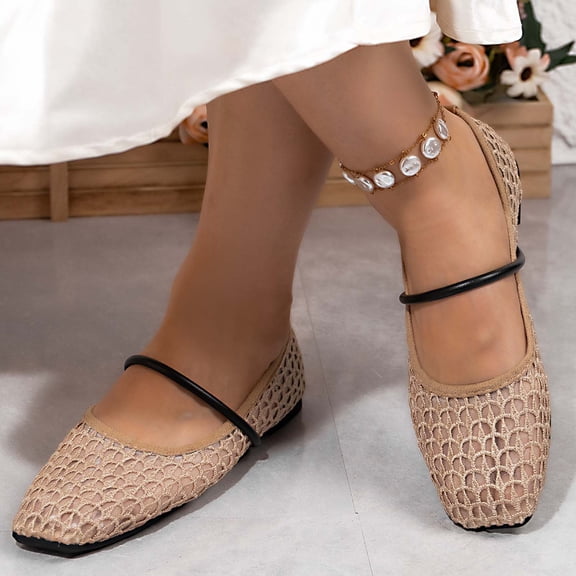 Viluyesy Ballet Flats for Womens, Soft Sole Mesh Breathable Square Toe Comfortable Casual Dressy Office Shoes Khaki US7.5