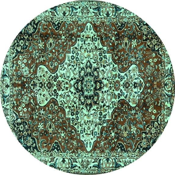 Ahgly Company Machine Washable Indoor Round Persian Turquoise Blue Traditional Area Rugs, 6' Round