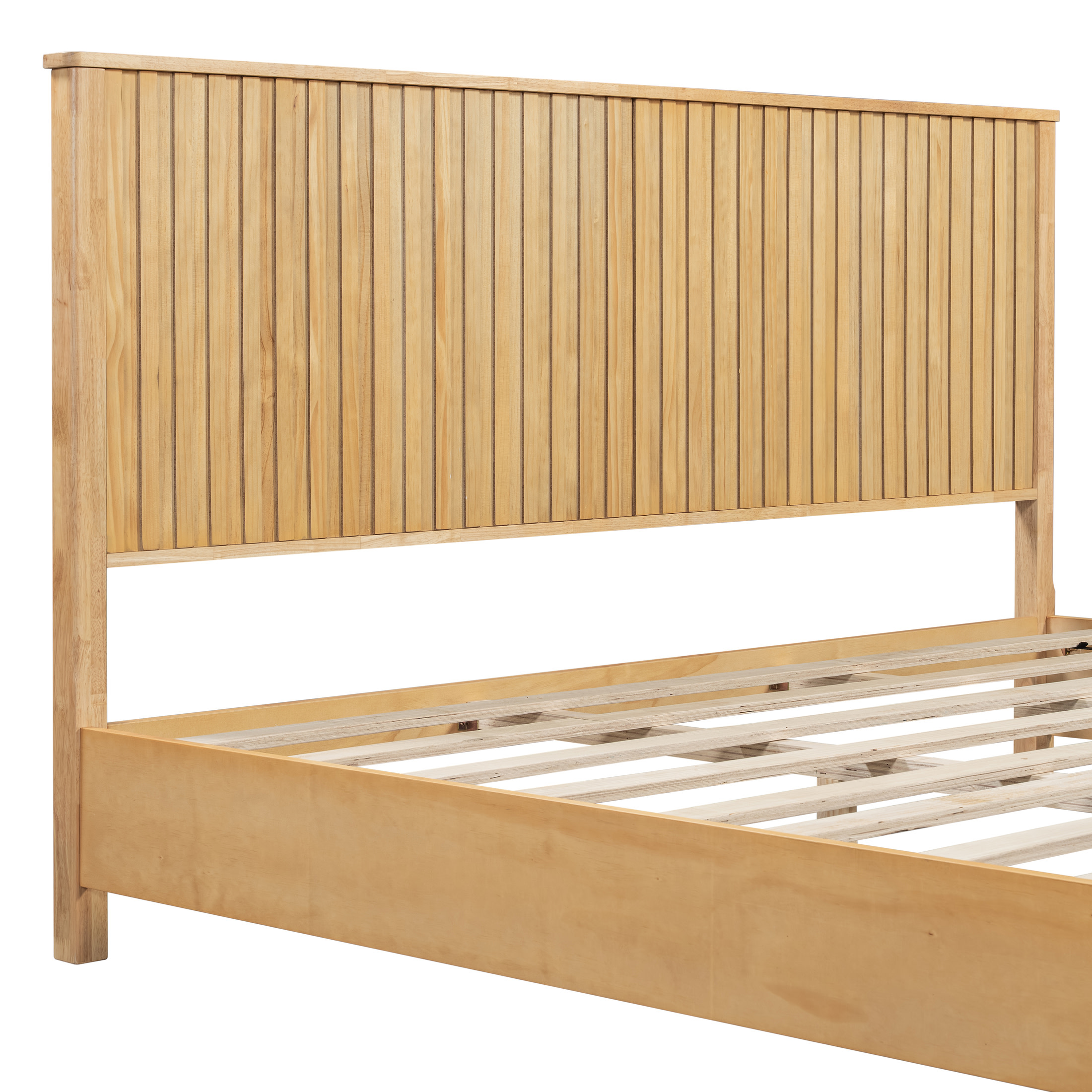 Christopher Knight Home 83.4" King Size Platform Bed Frame with Reeded Headboard, Solid Wood, Natural