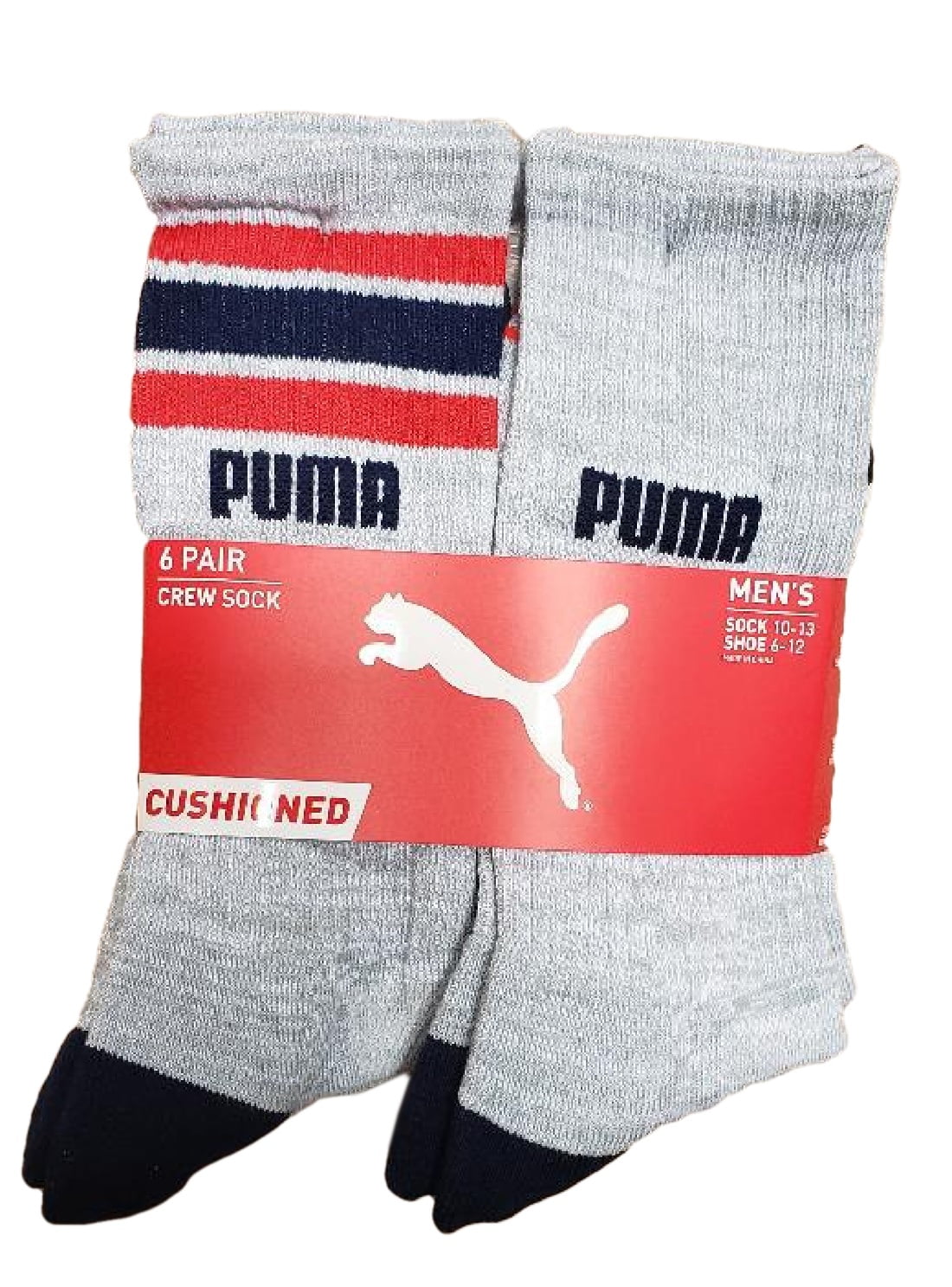 PUMA Puma Mens 6 Pack Crew Sock, Adult, White/Grey, 1013