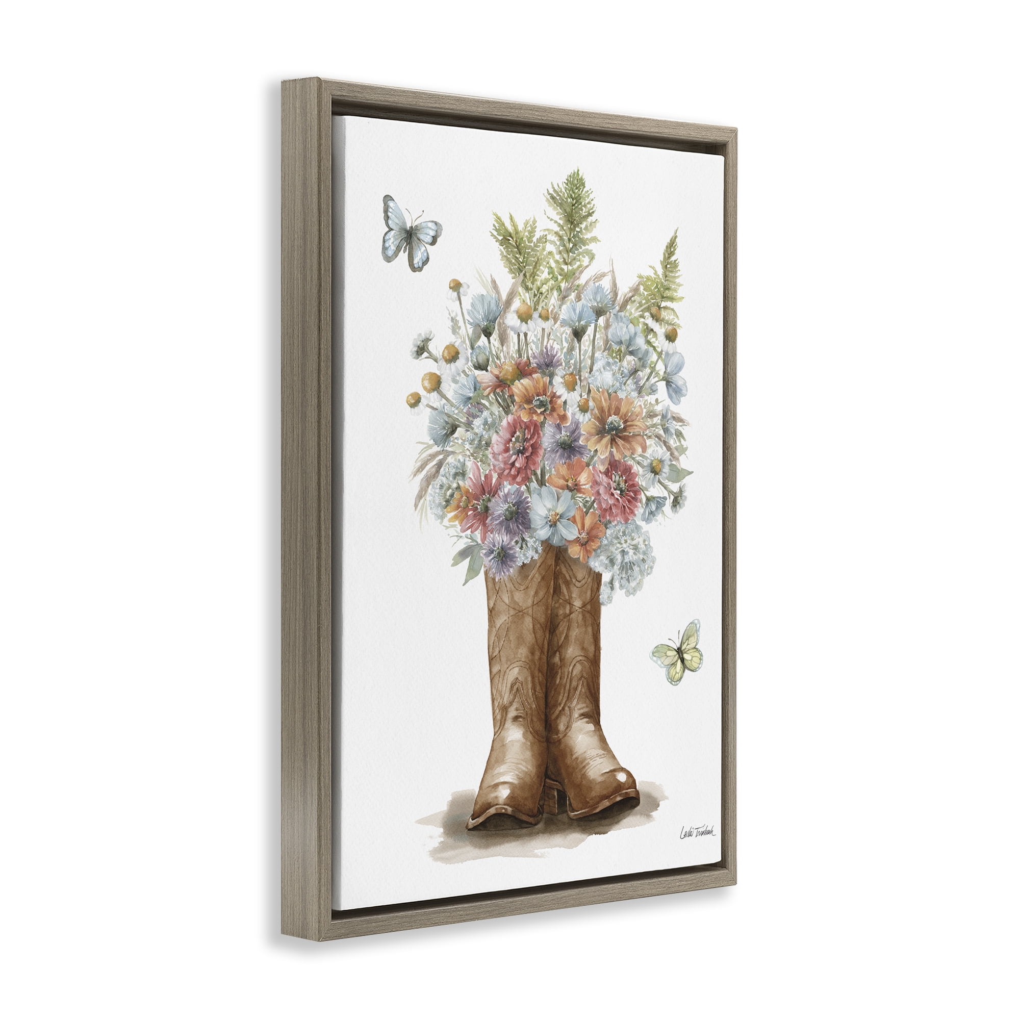 Stupell Industries Wildflower Western Bouquet Botanical & Floral Painting Brown Floater Framed Canvas Art Print Wall Art, 21 x 31