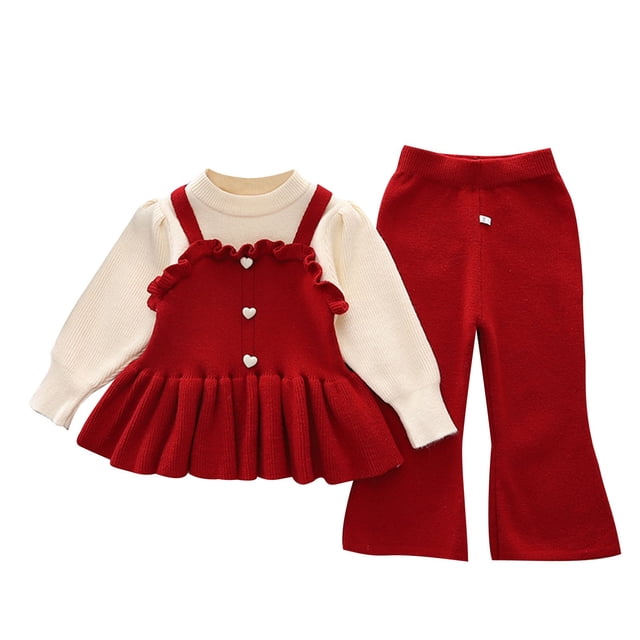 Odeerbi 0-11 Años Niñas Conjuntos Tops Manga Larga Con Volantes Pantalones de Pata Ancha Conjunto de Dos Piezas