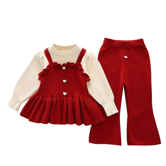 zbxnLI Toddler Girls Sweater Sets 2 Piece Long Sleeve Knit Tops and Bell Bottom Pants School Outfits for Little Girls