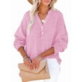 thumbnail image 1 of Womens Casual Button V Neck Long Sleeve Shirts Oversized Solid Blouses Tops Pink XXL, 1 of 7