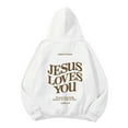 thumbnail image 4 of Hoodies for Women Jesus Loves You Hooded Sweatshirts Graphic Letter Print Sweatshirt Oversized Womens Pullover Sweatshirt Fall Sweatshirts for Women Womens Trendy Clothes, 4 of 5