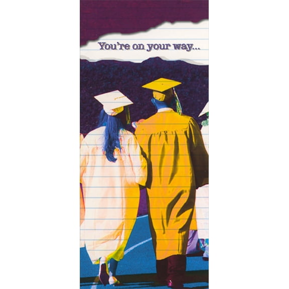 Designer Greetings Your On Your Way : Two Grads in Yellow Robes Money Holder / Gift Card Holder Graduation Congratulations Card