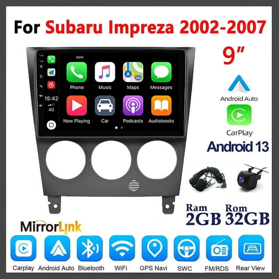 Guwzn Car Stereo Radio for Subaru Impreza 2002-2007 9" Touchscreen 2 32G Vehicle GPS Navigation Wireless CarPlay Android Auto