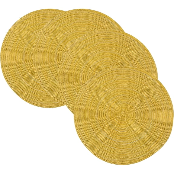 Topboutique Round Braided Placemats Set of 4 Washable Kitchen Table Placemats for Home Wedding Party (Yellow, 4)
