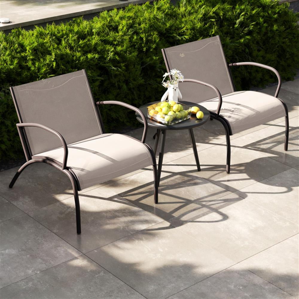 Topcobe 3 Piece Patio Metal Aluminum Wide Armchair and Table Set, Outdoor Patio Furniture for Garden Backyard Pool Deck-Rusic Brown